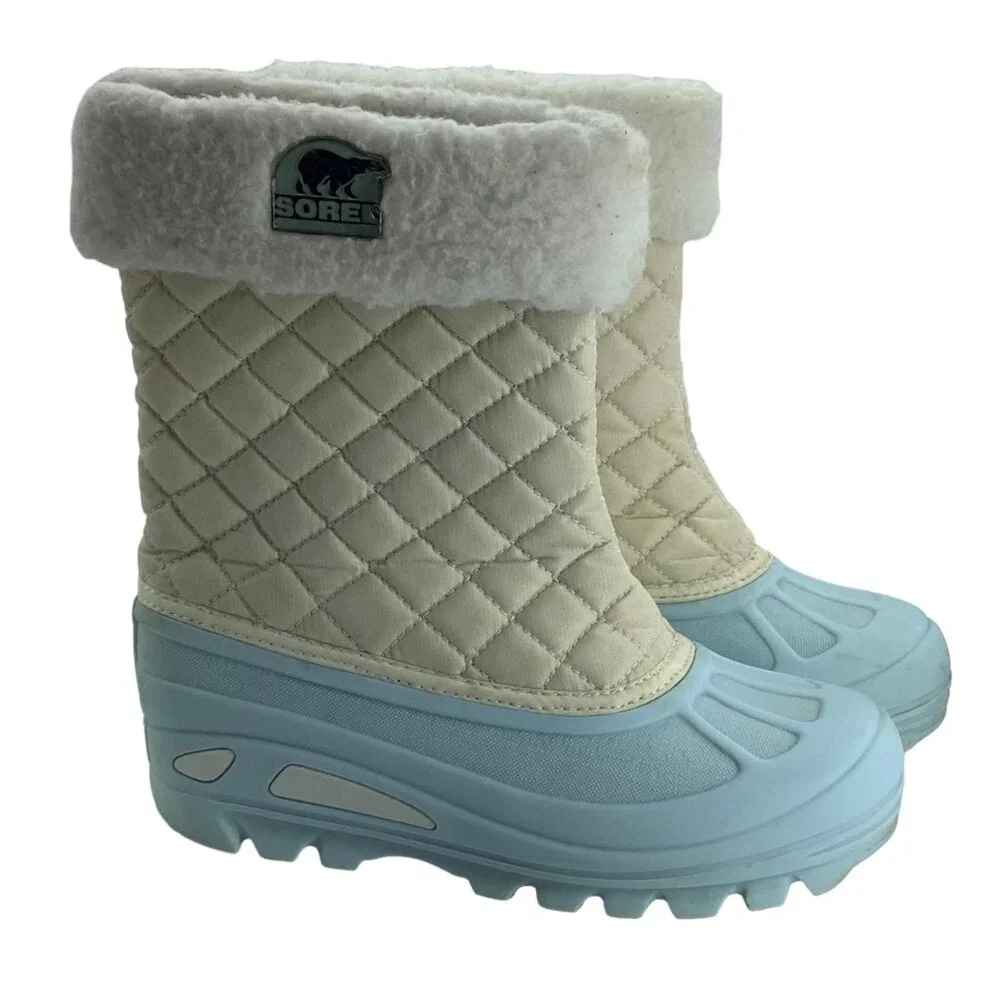 SOREL Powder Storm Light Blue Quilted Lined Winter Boots‎ Girl Size 5 Snow